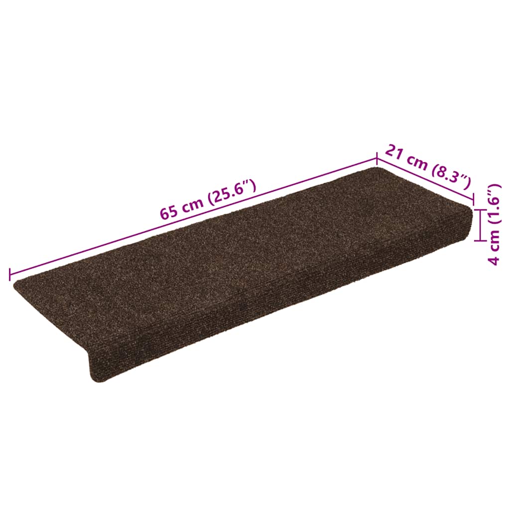 vidaXL Πατάκια Σκάλας 15 τεμ. καφέ 65x21x4 εκ. Βελονιασμένα