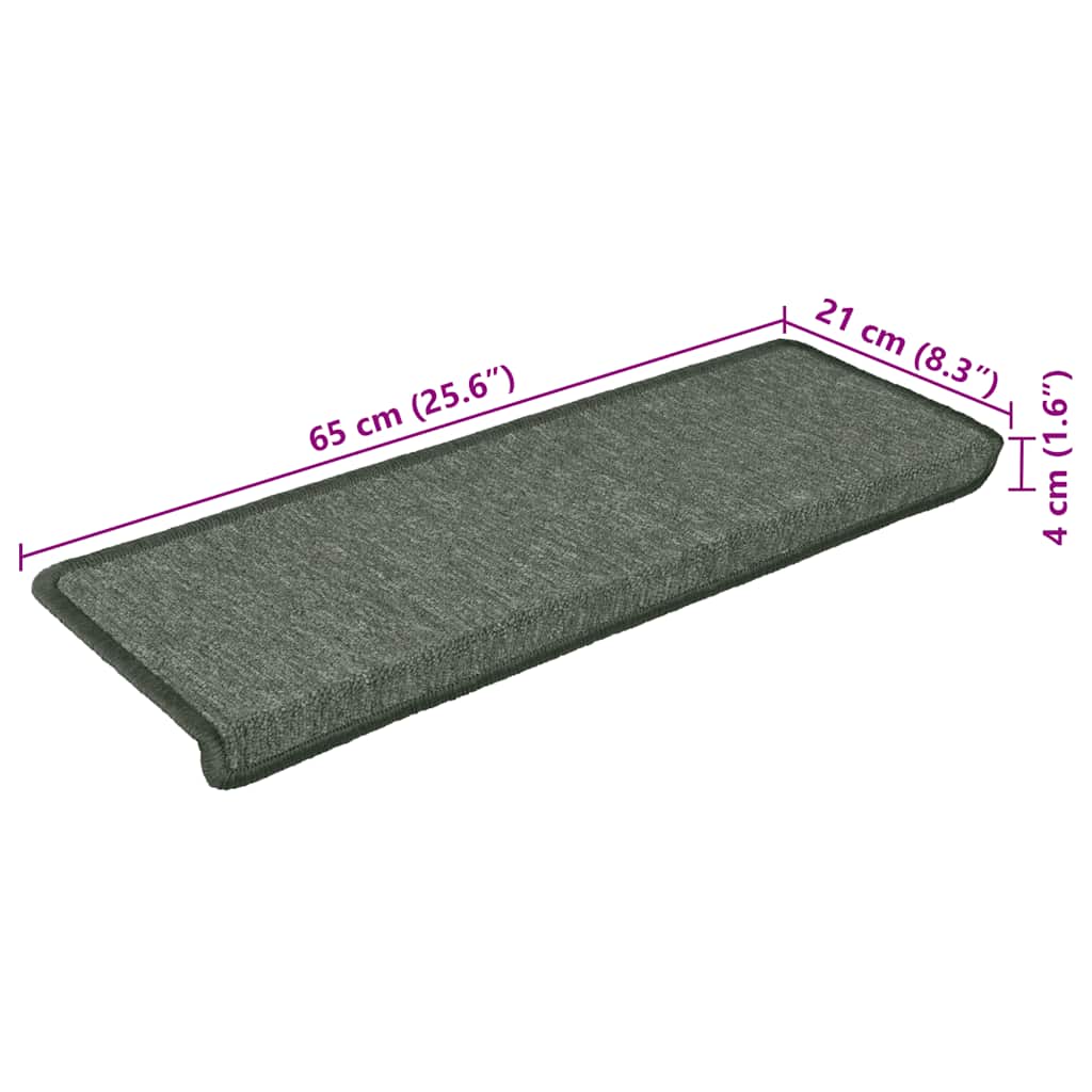 vidaXL Πατάκια Σκαλοπατιών 15 τεμ. 65x21x4 εκ. Σκούρο Πράσινο με Ορθογώνια Άκρη