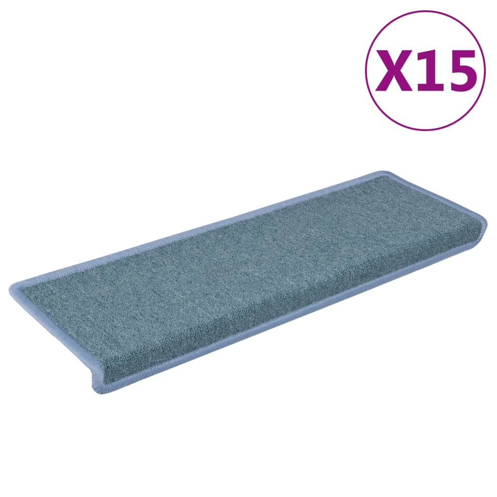 vidaXL Πατάκια Σκάλας Μοκέτα 15 τεμ. Μπλε 65x21x4 εκ.