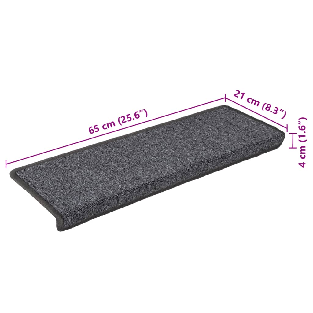 vidaXL Πατάκια Σκαλοπατιών 15 τεμ. Σκούρο Γκρι 65x21x4 εκ. με Ορθογώνια Άκρη