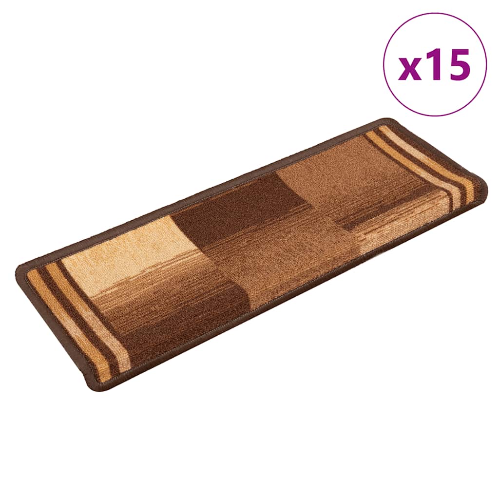 vidaXL Πατάκια Σκάλας Αυτοκόλλητα 15 τεμ. Καφέ 65x21x4 εκ.