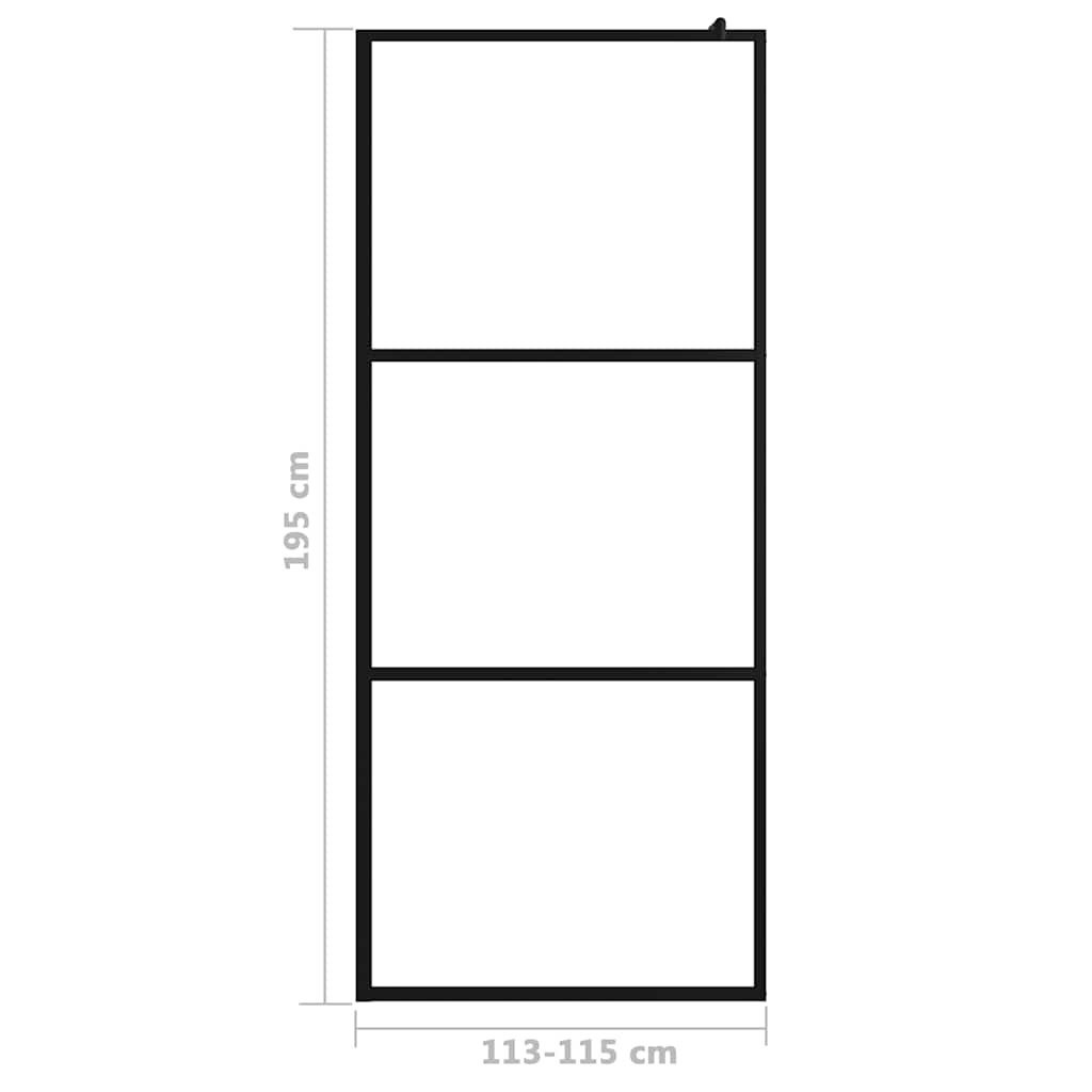 vidaXL Διαχωριστικό Ντουζιέρας Μαύρο 115 x 195 εκ. Διαφανές Γυαλί ESG
