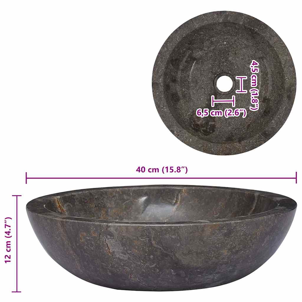 vidaXL Νιπτήρας Γκρι Ø40x12 εκ. Μαρμάρινος