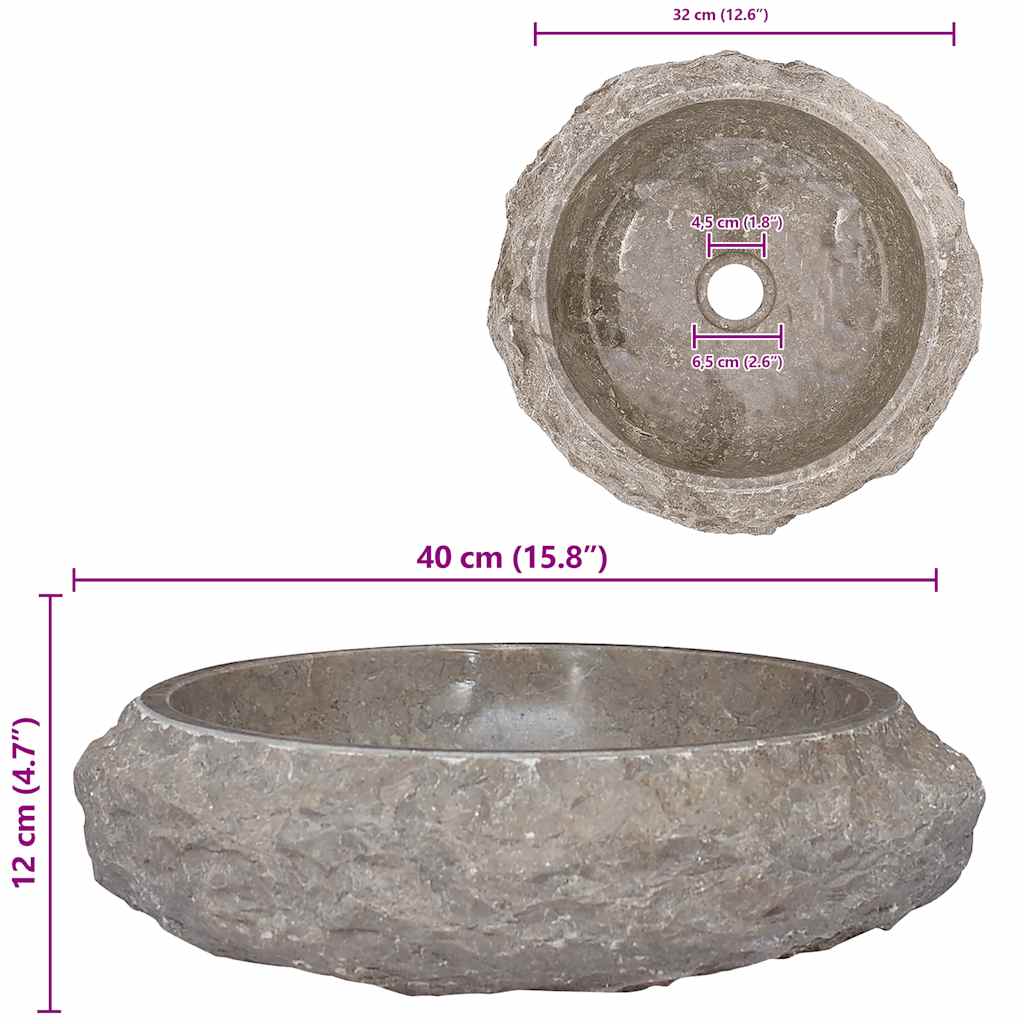 vidaXL Νιπτήρας Γκρι Ø40x12 εκ. Μαρμάρινος