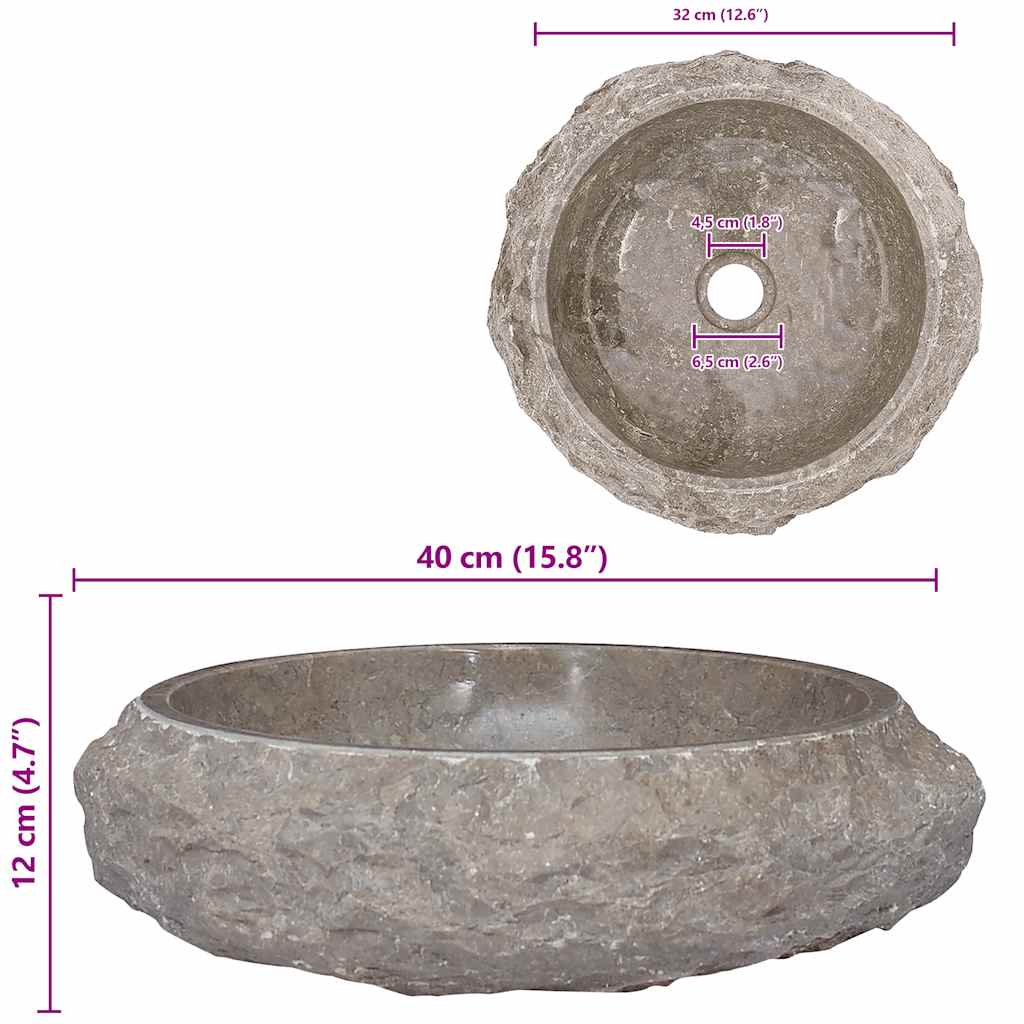 vidaXL Νιπτήρας Γκρι Ø40x12 εκ. Μαρμάρινος