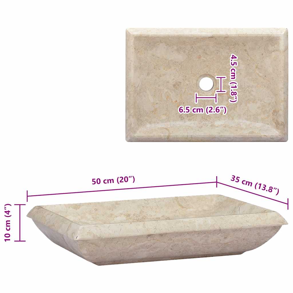vidaXL Νιπτήρας Κρεμ 50 x 35 x 10 εκ. Μαρμάρινος