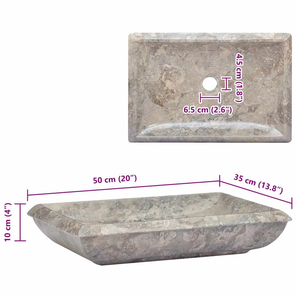 vidaXL Νιπτήρας Γκρι 50 x 35 x 10 εκ. Μαρμάρινος