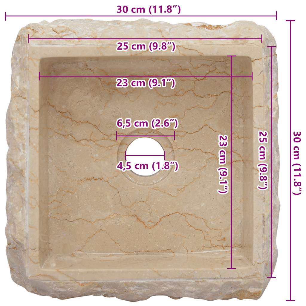 vidaXL Νιπτήρας Κρεμ 30 x 30 x 13 εκ. Μαρμάρινος