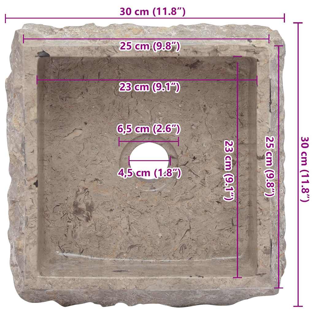 vidaXL Νιπτήρας Γκρι 30 x 30 x 13 εκ. Μαρμάρινος