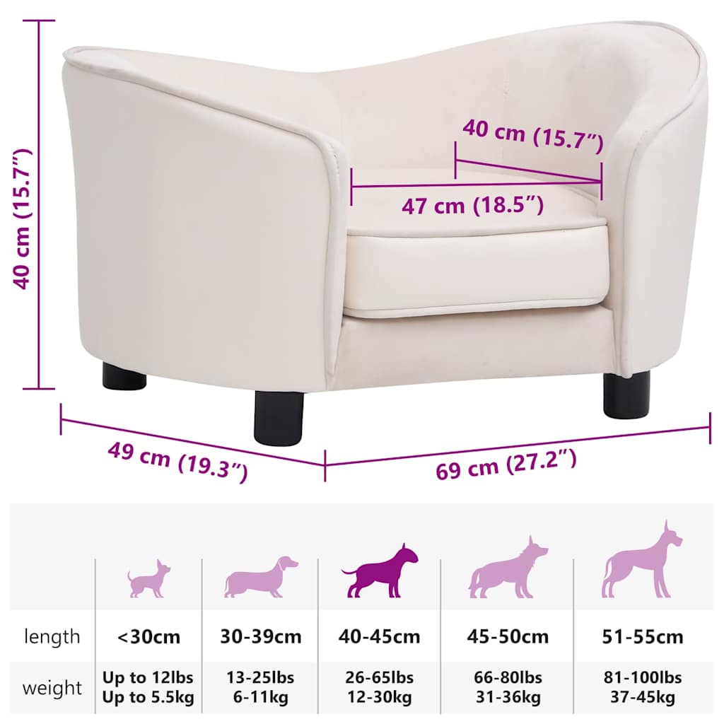 vidaXL Καναπές-Κρεβάτι Σκύλου Κρεμ 69x49x40 εκ. Βελουτέ/Συνθετ. Δέρμα