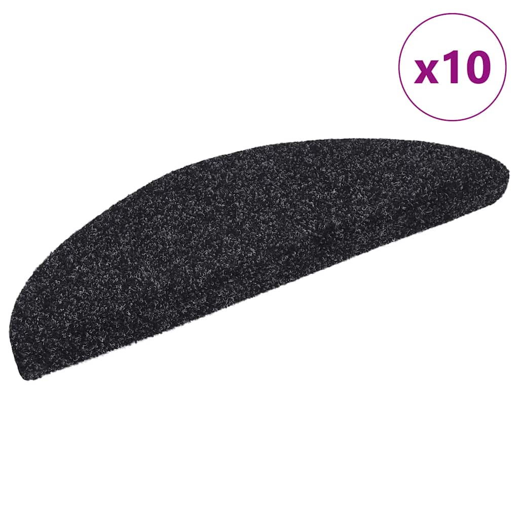 vidaXL Πατάκια Σκάλας Αυτοκόλ. 10 τεμ. Μαύρα 56x17x3 εκ. Βελονιασμένα