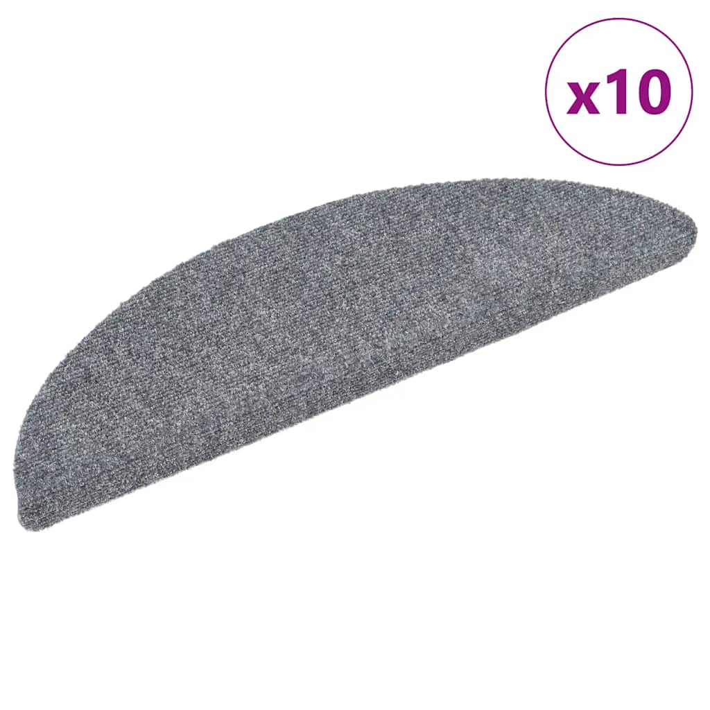 vidaXL Πατάκια Σκάλας Αυτοκόλ. 10 τεμ. Αν. Γκρι 56x17x3εκ Βελονιασμένα