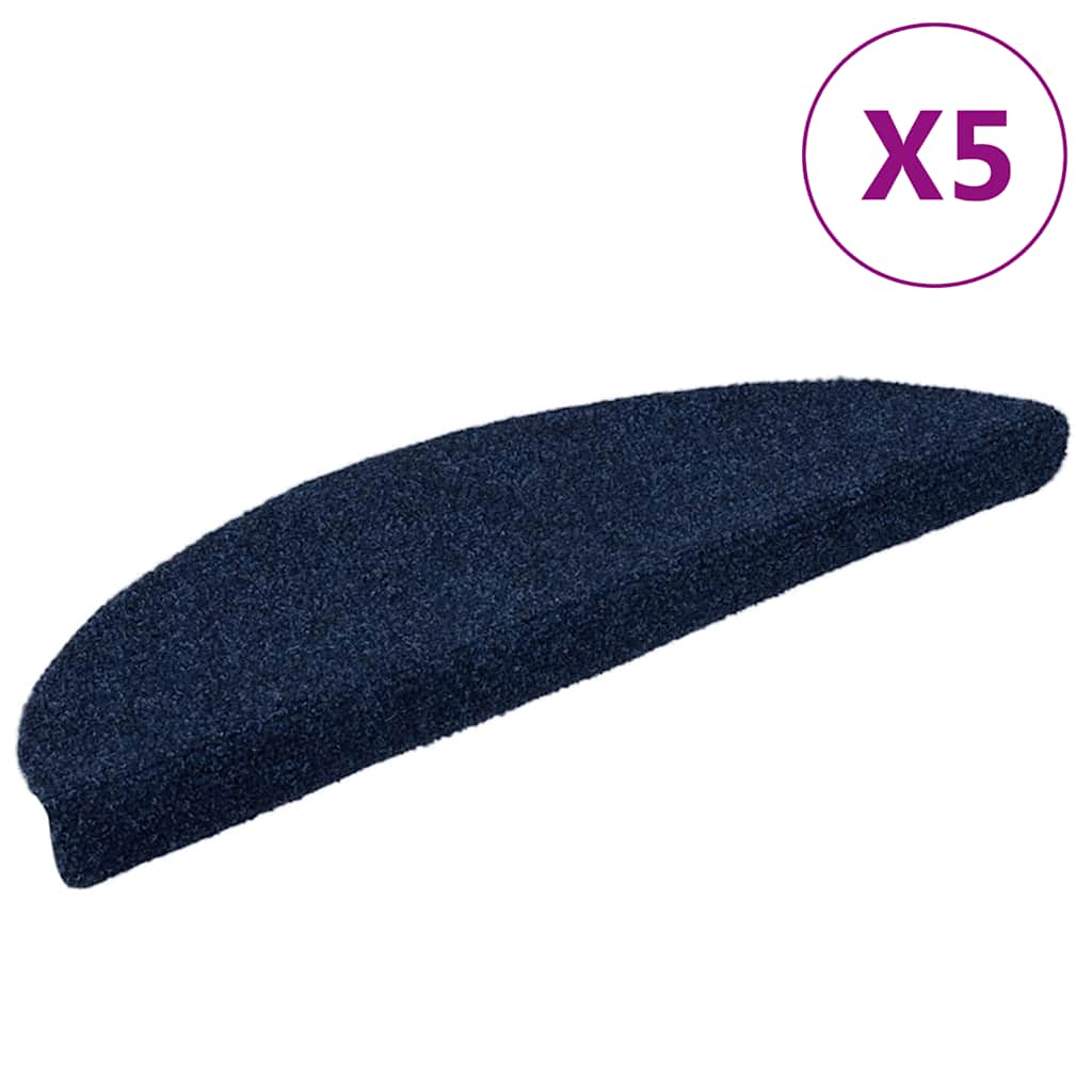 vidaXL Πατάκια Σκάλας Αυτοκόλ. 5 τεμ Ν. Μπλε 56x17x3 εκ. Βελονιασμένα