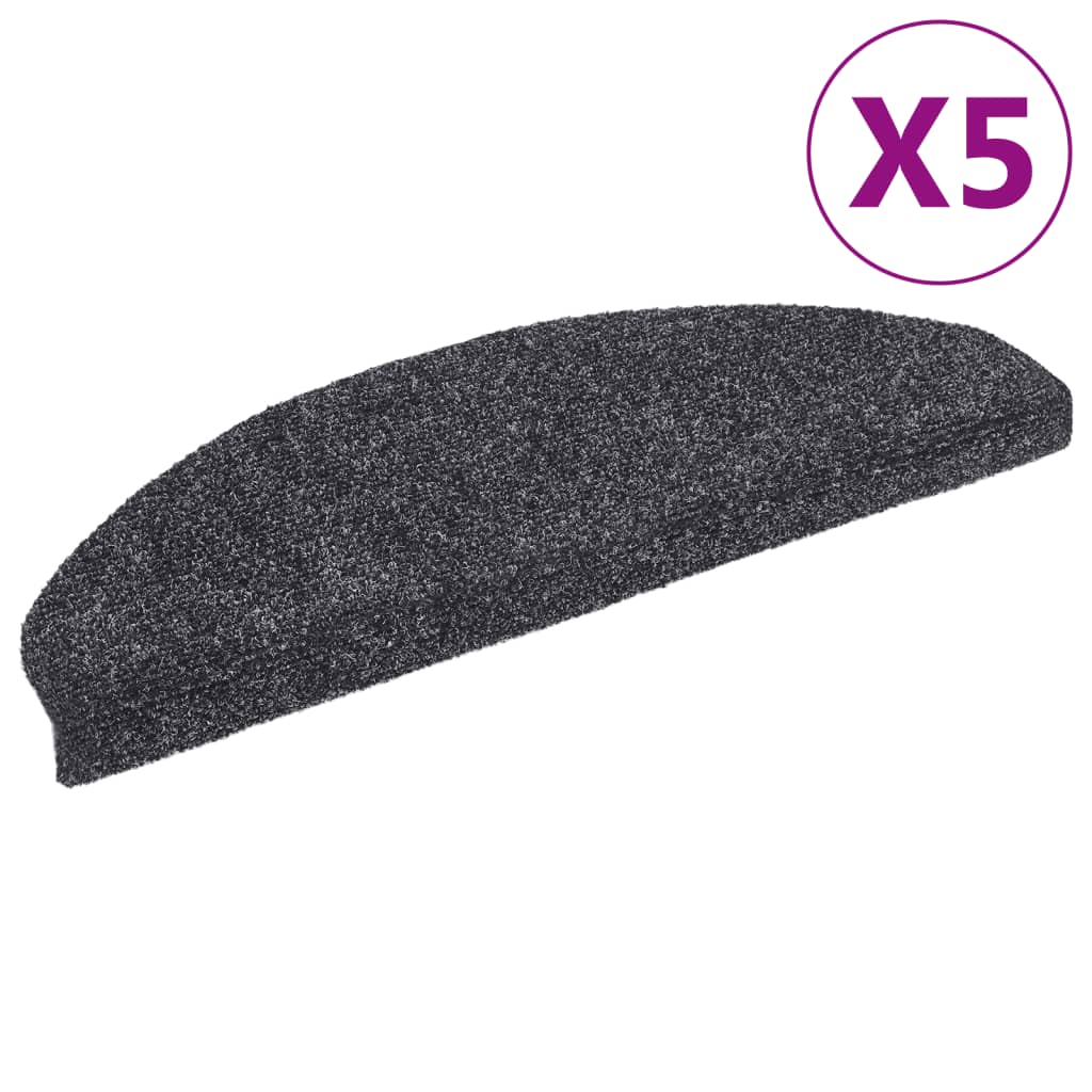 vidaXL Πατάκια Σκάλας Αυτοκόλ. 5 τεμ. Σκ. Γκρι 65x21x4 εκ Βελονιασμένα