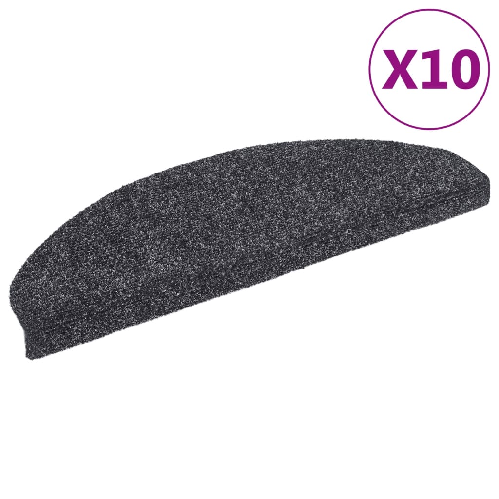 vidaXL Πατάκια Σκάλας Αυτοκόλ. 10 τεμ Σκ. Γκρι 65x21x4 εκ Βελονιασμένα
