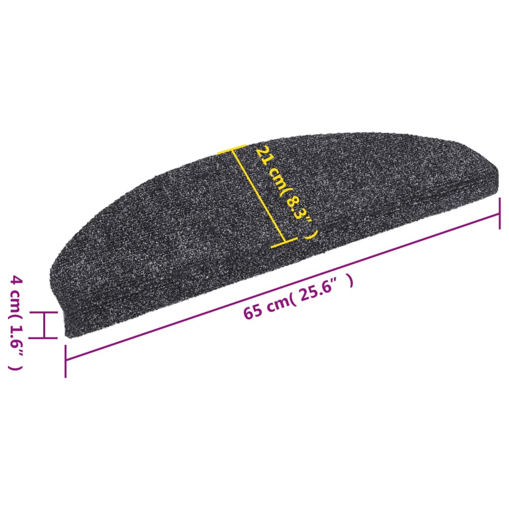vidaXL Πατάκια Σκάλας Αυτοκόλ. 10 τεμ Σκ. Γκρι 65x21x4 εκ Βελονιασμένα