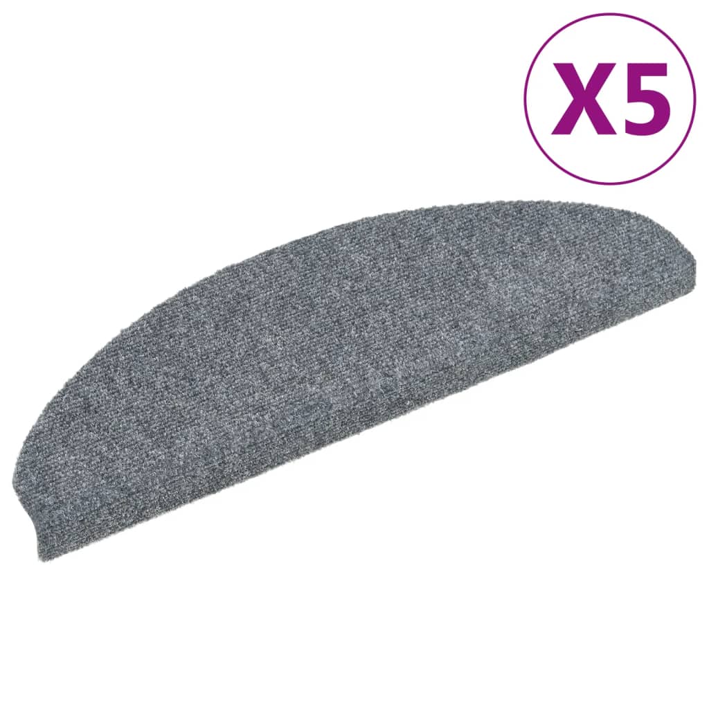 vidaXL Πατάκια Σκάλας Αυτοκόλ. 5 τεμ. Αν. Γκρι 65x21x4 εκ Βελονιασμένα