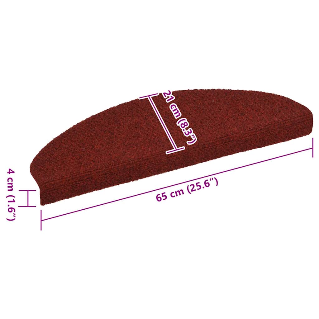 vidaXL Πατάκια Σκάλας Αυτοκόλ. 10 τεμ. Κόκκινο 65x21x4 εκ Βελονιασμένα