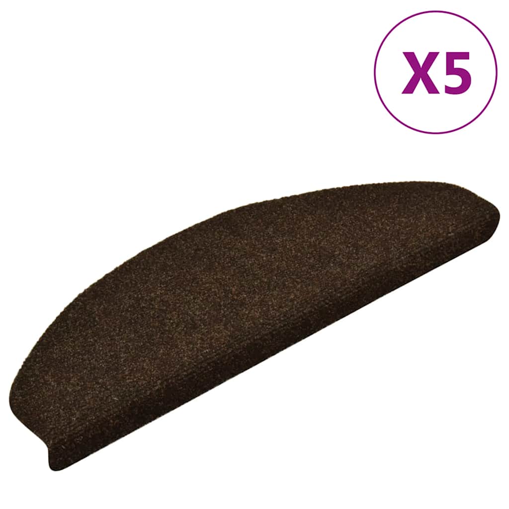 vidaXL Πατάκια Σκάλας Αυτοκόλλητα 5 τεμ. Καφέ 65x21x4 εκ. Βελονιασμένα