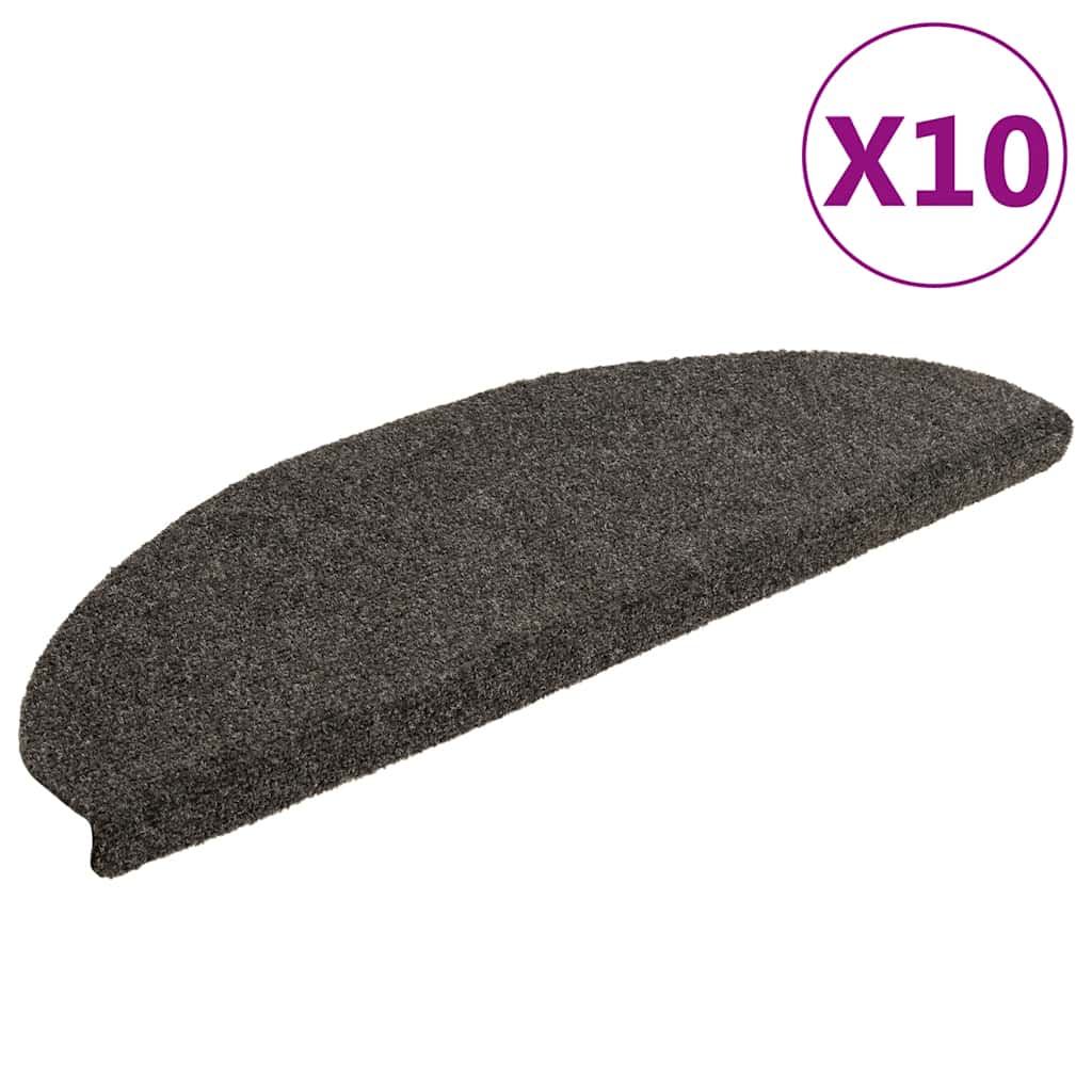 vidaXL Πατάκια Σκάλας Αυτοκόλ. 10 τεμ Ανθρακί 65x21x4 εκ Βελονιασμένο