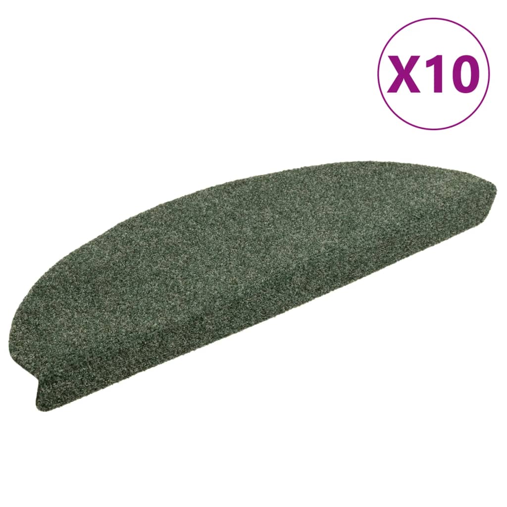 vidaXL Πατάκια Σκάλας Αυτοκόλ. 10 τεμ. Πράσινο 65x21x4 εκ Βελονιασμένα