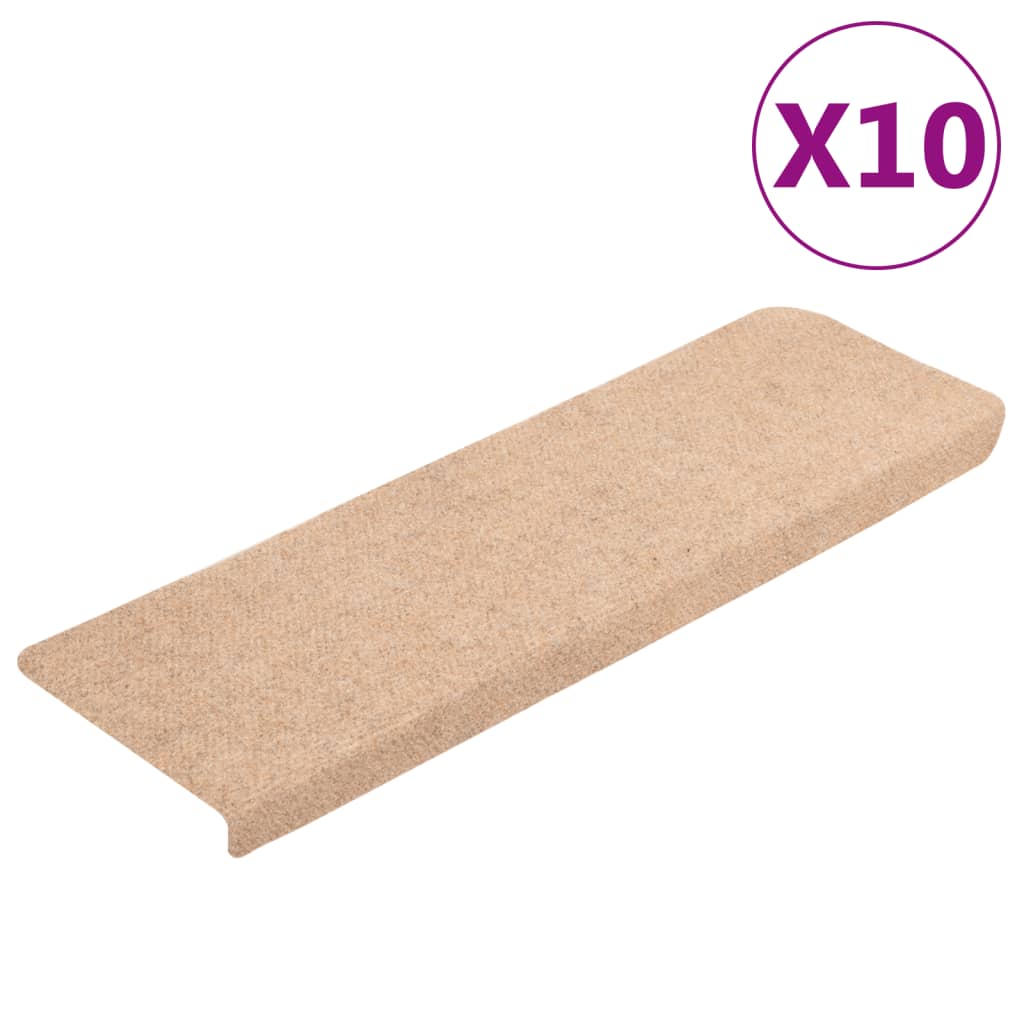 vidaXL Πατάκια Σκάλας 10 τεμ. Κρέμα 65x21x4 εκ. Βελονιασμένα