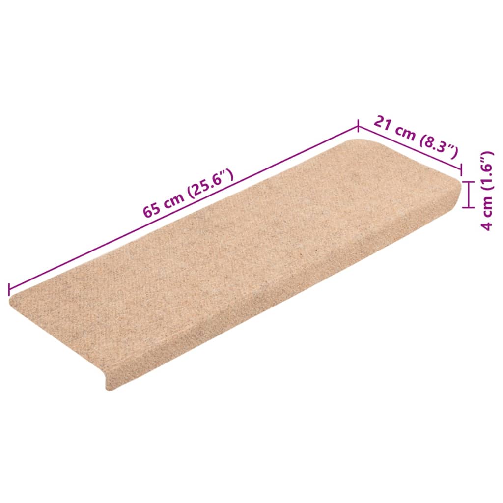 vidaXL Πατάκια Σκάλας 10 τεμ. Κρέμα 65x21x4 εκ. Βελονιασμένα