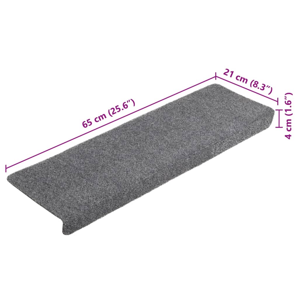 vidaXL Πατάκια Σκάλας 5 τεμ. Ανοιχτό Γκρι 65x21x4 εκ. Βελονιασμένα