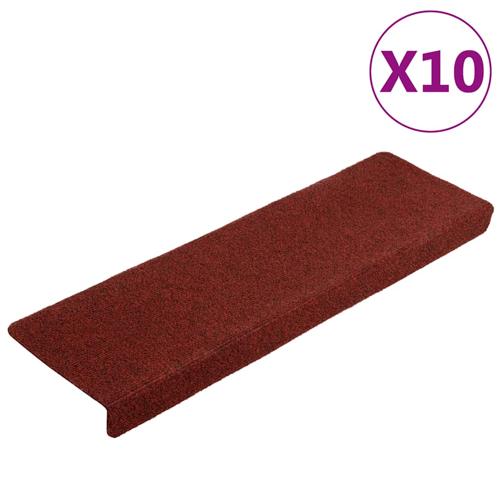 vidaXL Πατάκια Σκάλας 10 τεμ. Μπορντό 65x21x4 εκ. Βελονιασμένα