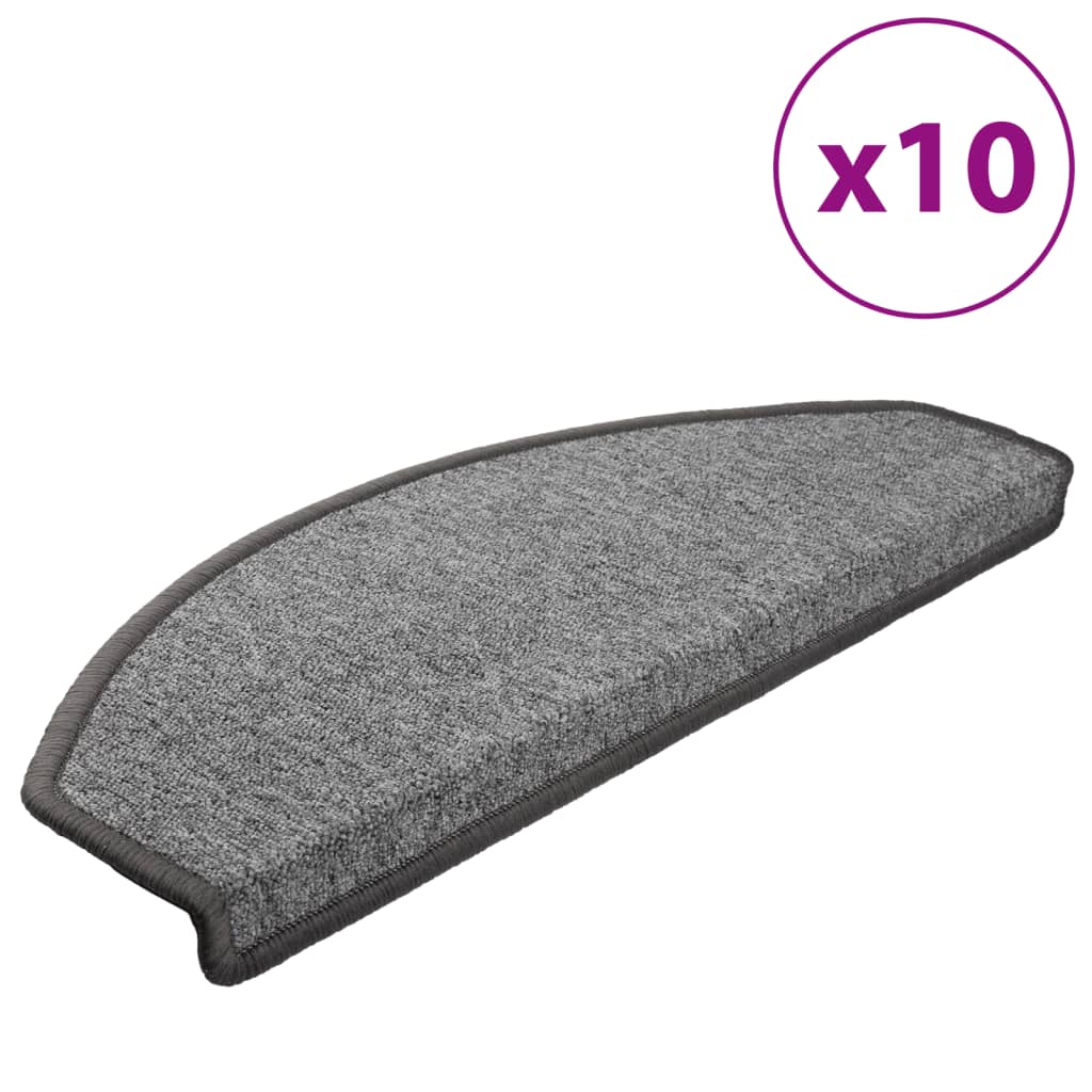 vidaXL Πατάκια Σκαλοπατιών 10 τεμ. Σκούρο Γκρι Ημίστρογγυλά Μεγάλα 65x24x4 εκ.