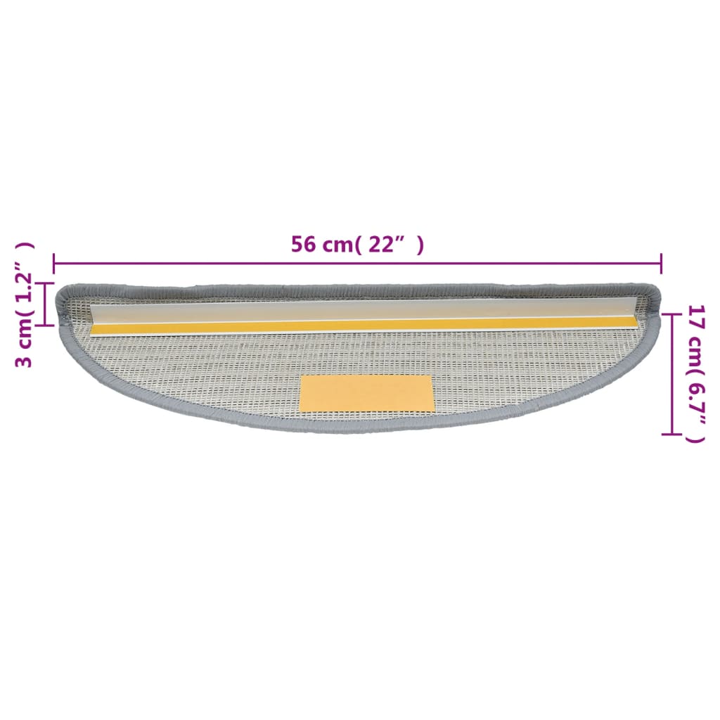vidaXL Πατάκια Σκαλιών 10 τεμ. Γκρι Ημίστρογγυλά 56x17x3 εκ.