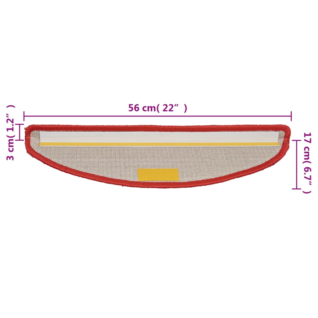 vidaXL Πατάκια Σκάλας 10 τεμ. Κόκκινα 56 x 17 x 3 εκ.