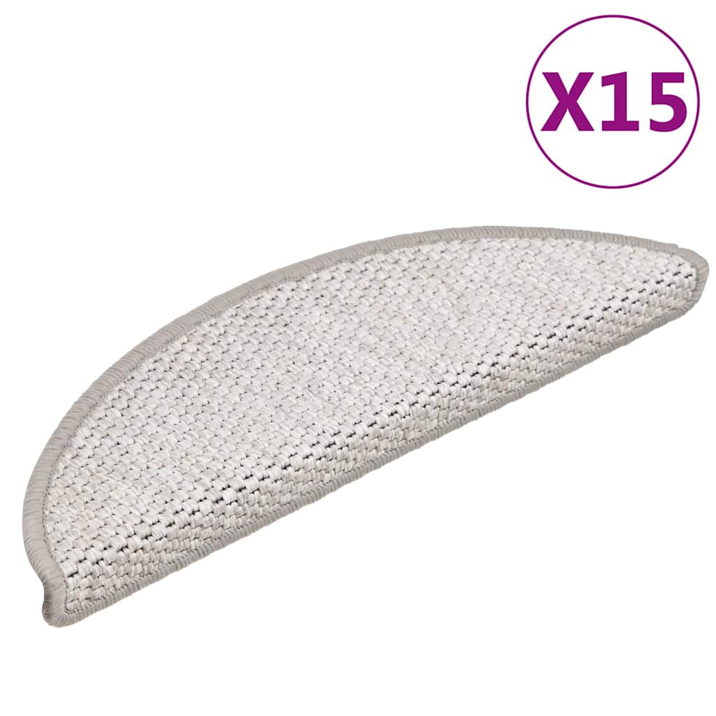 vidaXL Πατάκια Σκάλας Αυτοκόλλητα 15 τεμ. Όψη Σιζάλ Πλατίνα 56x17x3εκ.
