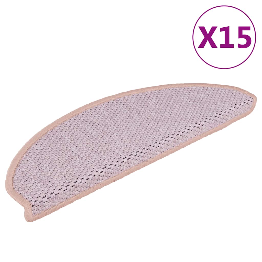 vidaXL Πατάκια Σκάλας Αυτοκόλ. 15 τεμ. Όψη Σιζάλ 65x21x4 εκ. Ροζ