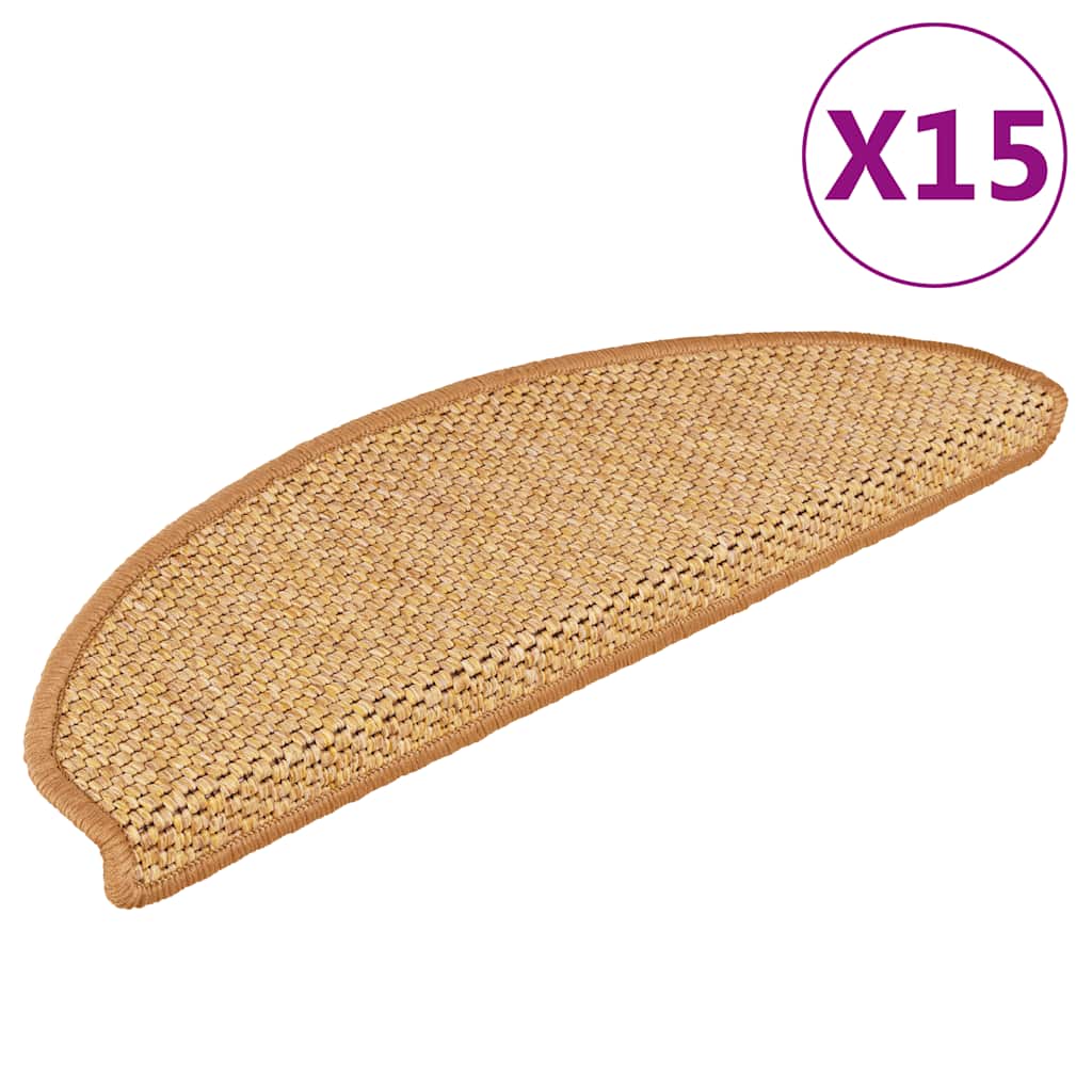 vidaXL Πατάκια Σκάλας Αυτοκόλ. 15 τεμ. Όψη Σιζάλ Χρ. Σιζάλ 65x21x4 εκ.