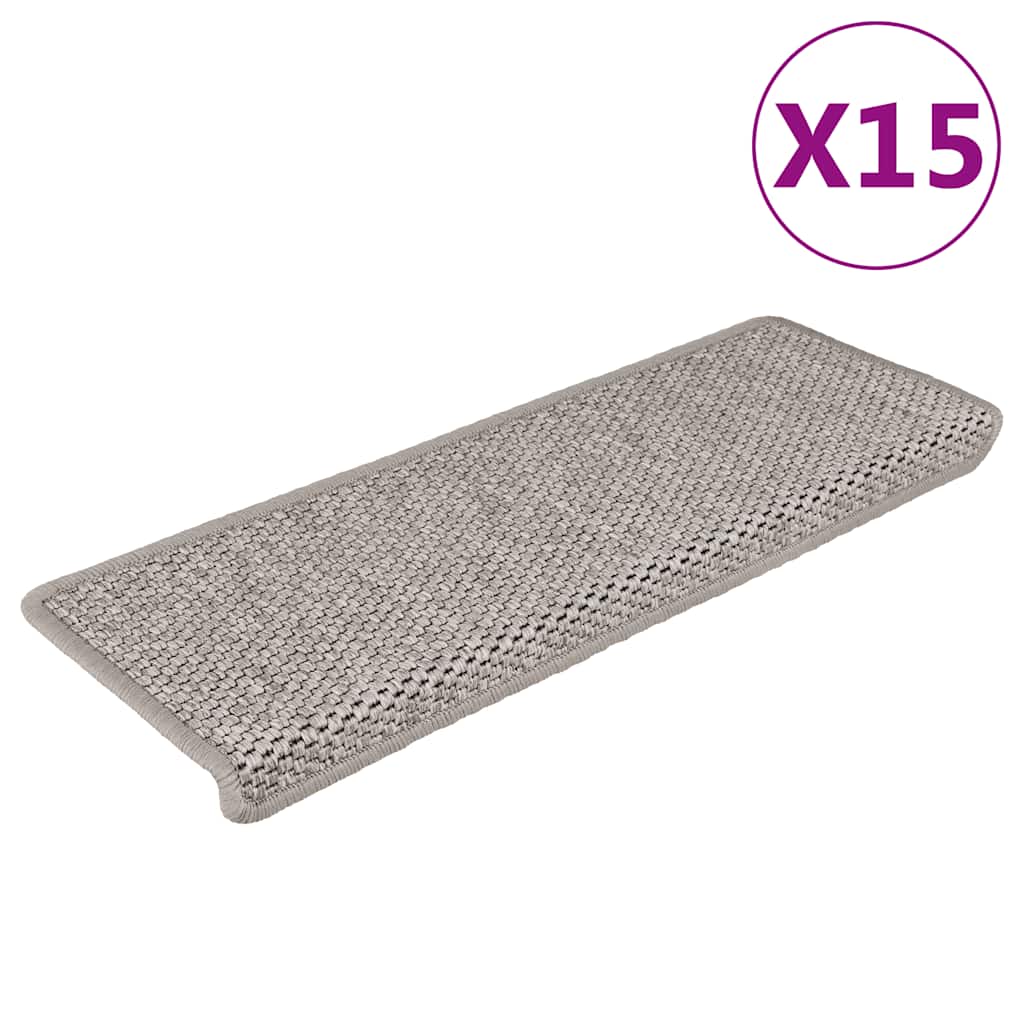 vidaXL Πατάκια Σκάλας Αυτοκόλλητα 15 τεμ. Όψη Σιζάλ Ασημί 65x21x4 εκ.