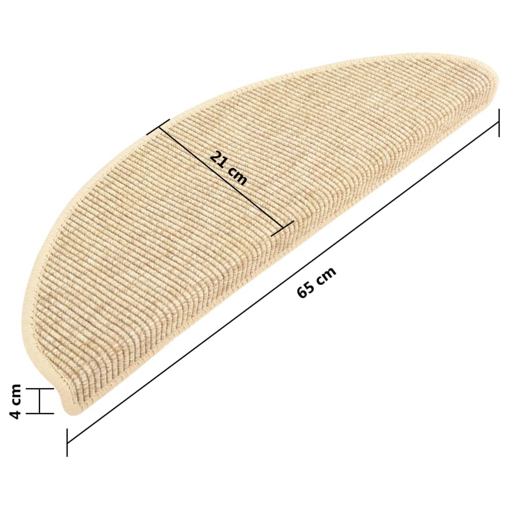 vidaXL Πατάκια Σκαλοπατιών 15 τεμ. Ανοιχτό Μπεζ Ημίστρογγυλά Μεγάλα 65x21x4 εκ.
