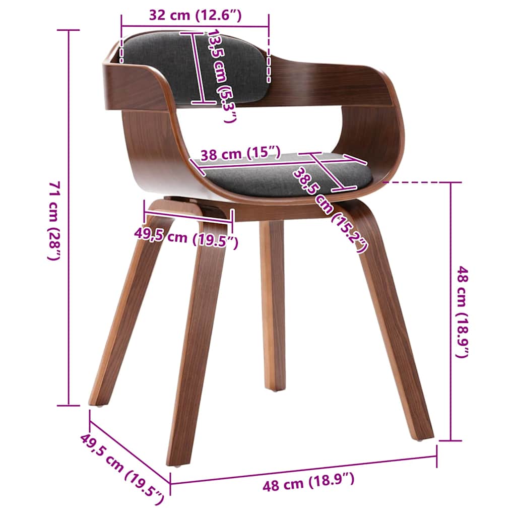 vidaXL Καρέκλα Τραπεζαρίας Σκούρο Γκρι από Λυγισμένο Ξύλο και Ύφασμα