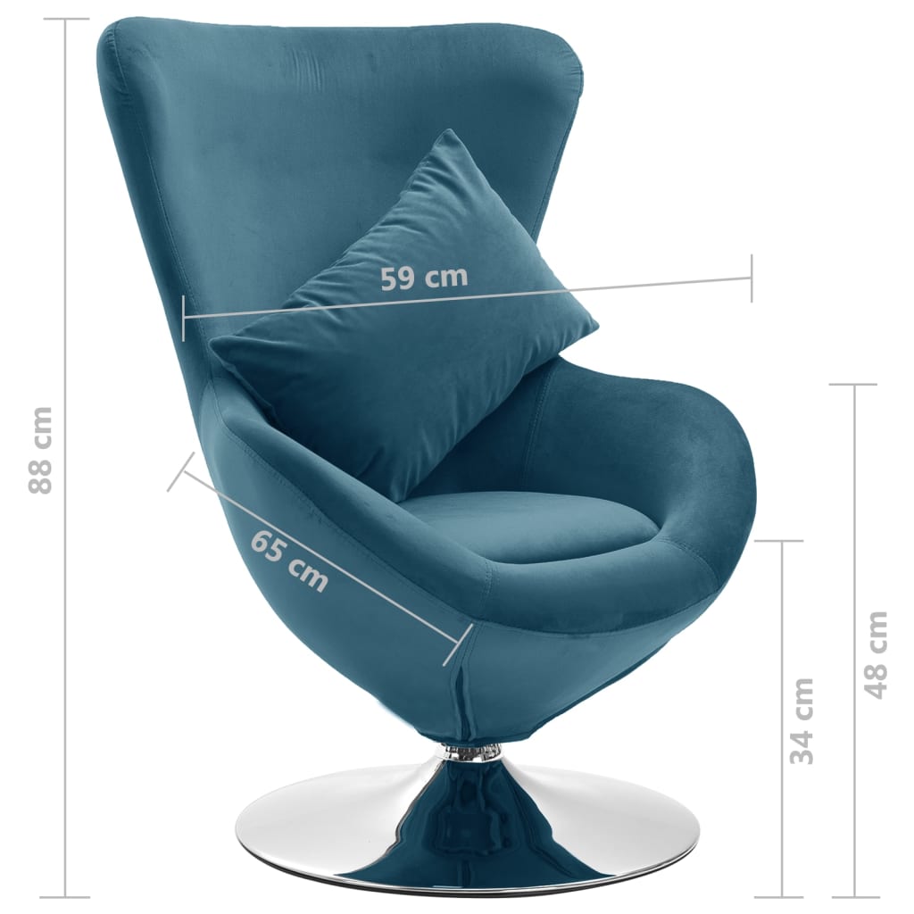 vidaXL Πολυθρόνα Egg Περιστρεφόμενη Μπλε Βελούδινη με Μαξιλάρι