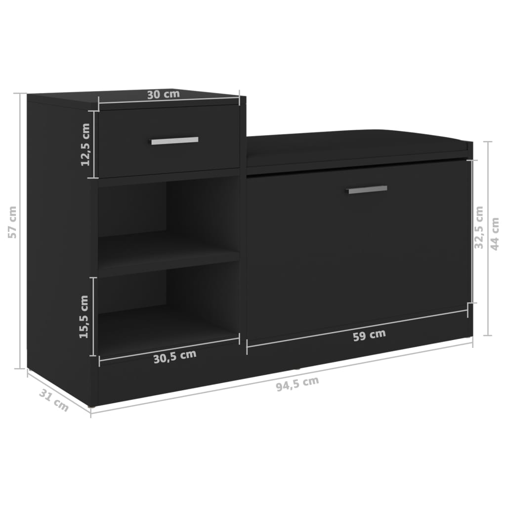vidaXL Παπουτσοθήκη Μαύρη 94,5 x 31 x 57 εκ. από Επεξ. Ξύλο