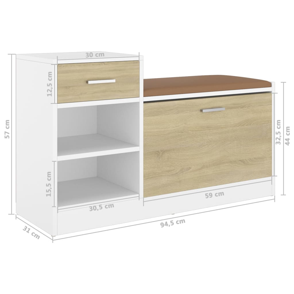 vidaXL Παπουτσοθήκη Λευκή/Sonoma Δρυς 94,5 x 31 x 57 εκ. Επεξ. Ξύλο