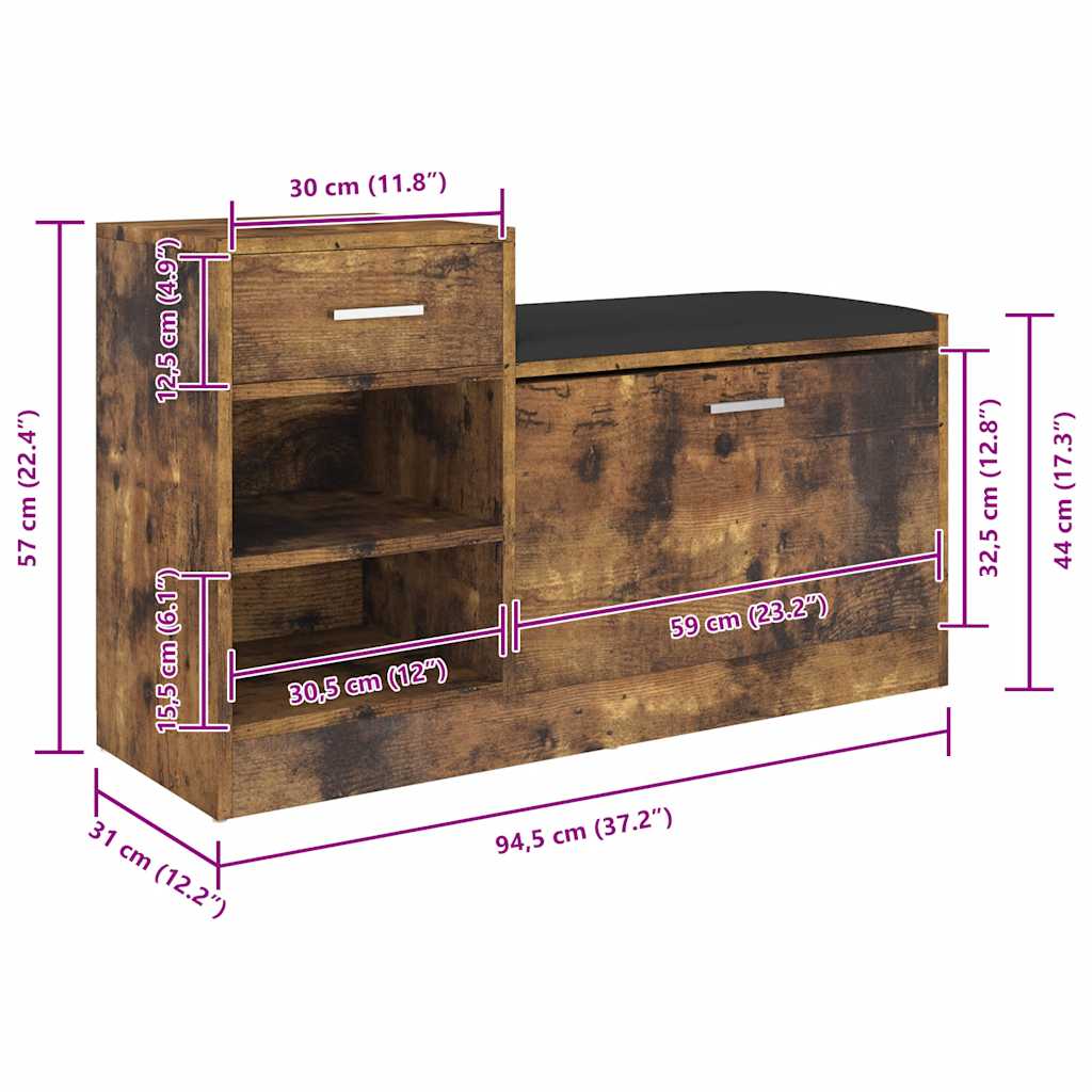 vidaXL Παπουτσοθήκη Καπνιστή Δρυς 94,5 x 31 x 57 εκ. από Επεξ. Ξύλο
