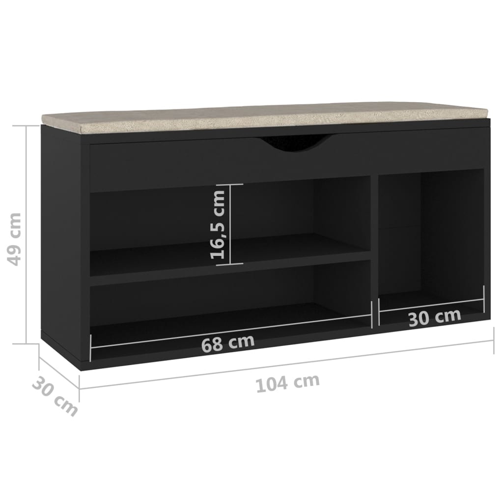 vidaXL Παπουτσοθήκη Μαύρη 104 x 30 x 49 εκ. Επεξ. Ξύλο με Μαξιλάρι