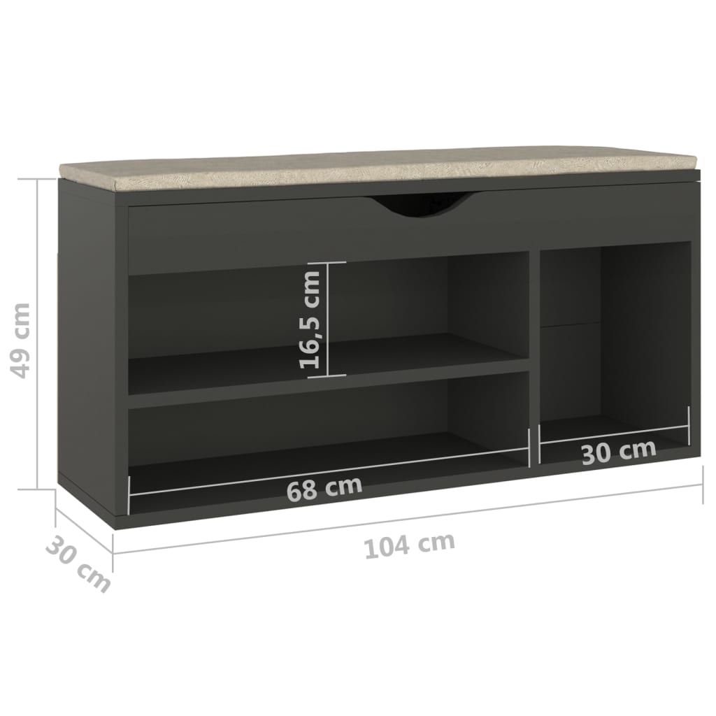 vidaXL Παπουτσοθήκη Γκρι 104 x 30 x 49 εκ. Επεξ. Ξύλο με Μαξιλάρι