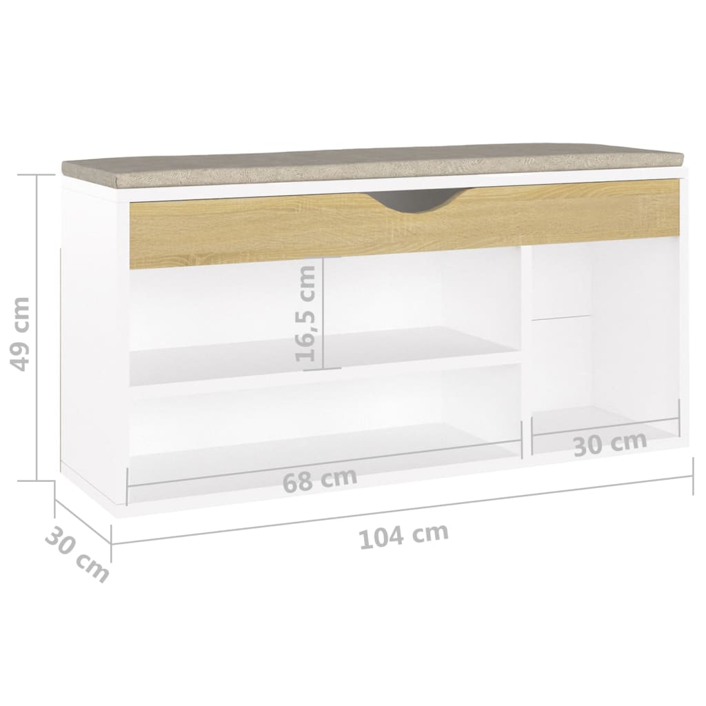 vidaXL Παπουτσοθήκη Λευκή/Sonoma Δρυς 104x30x49εκΕπεξ. Ξύλο & Μαξιλάρι
