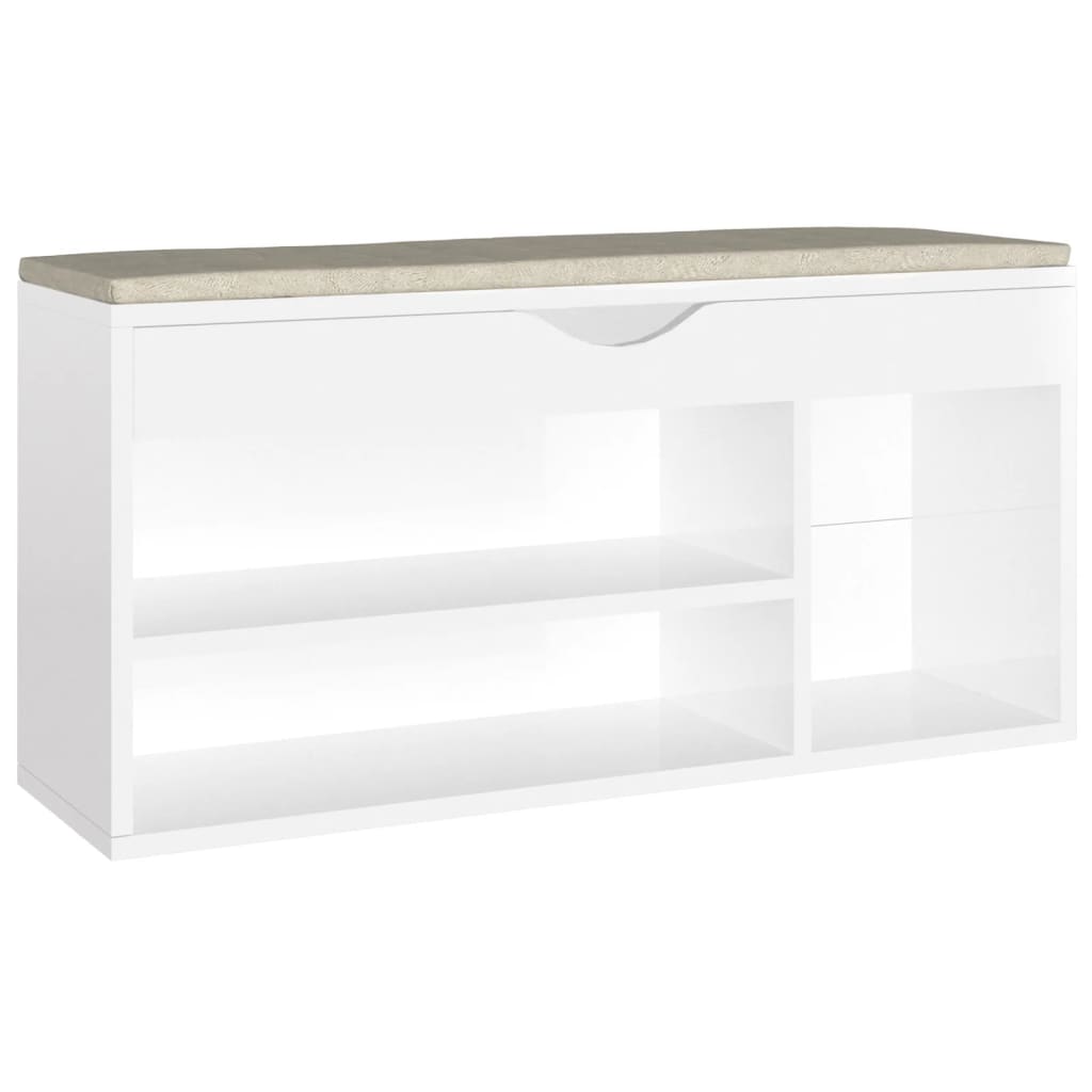 vidaXL Παπουτσοθήκη Γυαλ. Λευκή 104x30x49εκ. Επεξ. Ξύλο με Μαξιλάρι