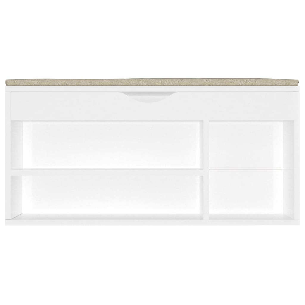 vidaXL Παπουτσοθήκη Γυαλ. Λευκή 104x30x49εκ. Επεξ. Ξύλο με Μαξιλάρι