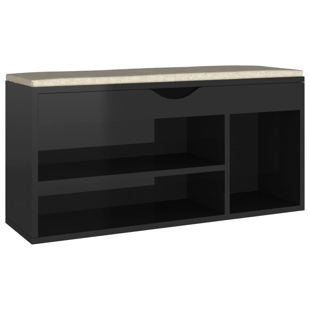 vidaXL Παπουτσοθήκη Γυαλ. Μαύρη 104x30x49εκ. Επεξ. Ξύλο με Μαξιλάρι
