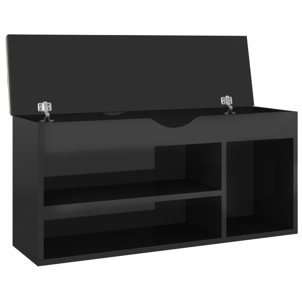 vidaXL Παπουτσοθήκη Γυαλ. Μαύρη 104x30x49εκ. Επεξ. Ξύλο με Μαξιλάρι