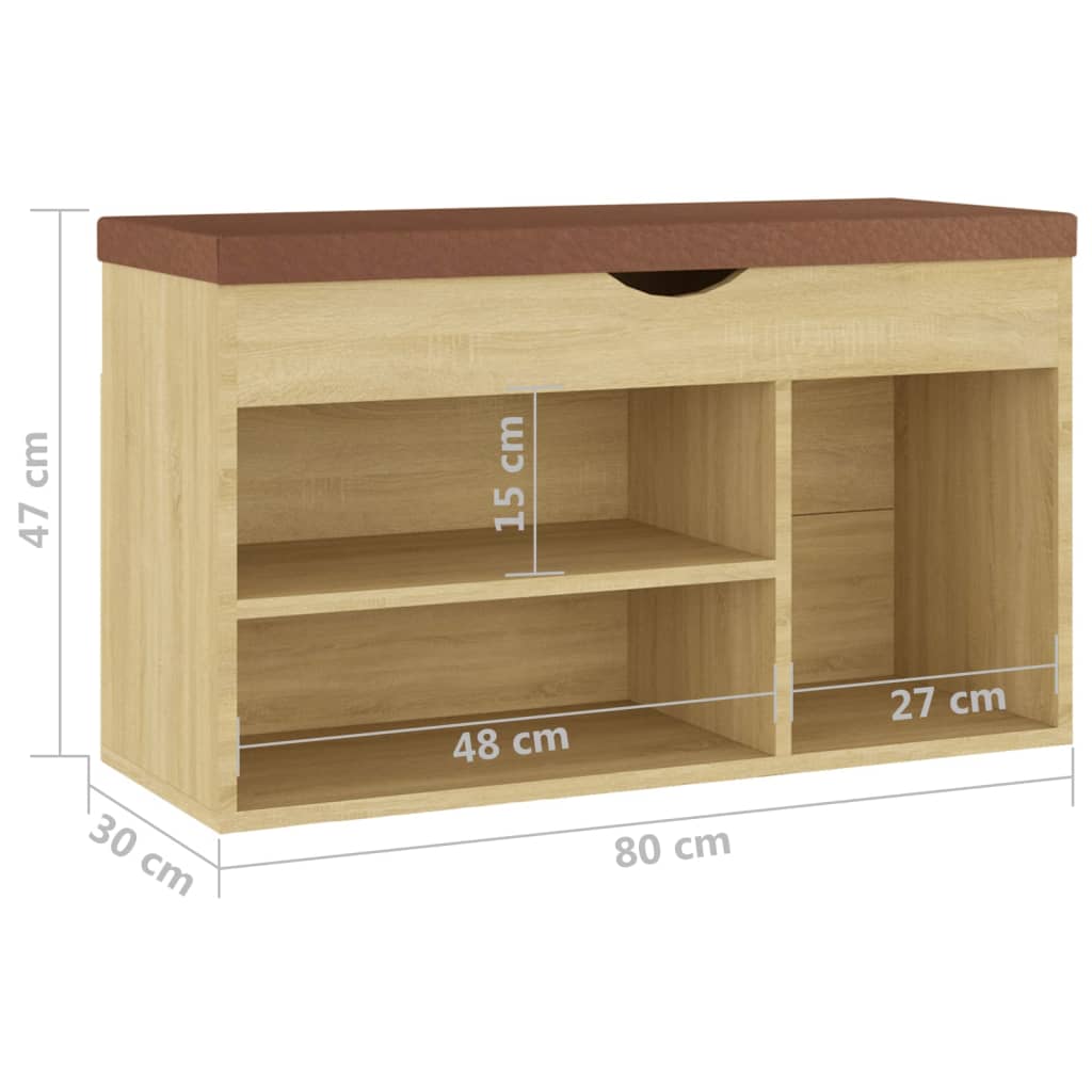 vidaXL Παπουτσοθήκη Sonoma Δρυς 80 x 30 x 47εκ Επεξ. Ξύλο με Μαξιλάρι